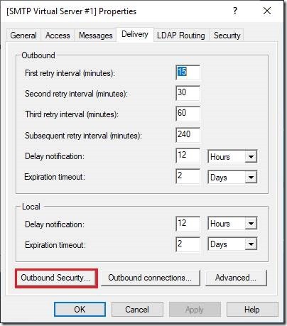 Outgoing TLS settings in the IIS SMTP server